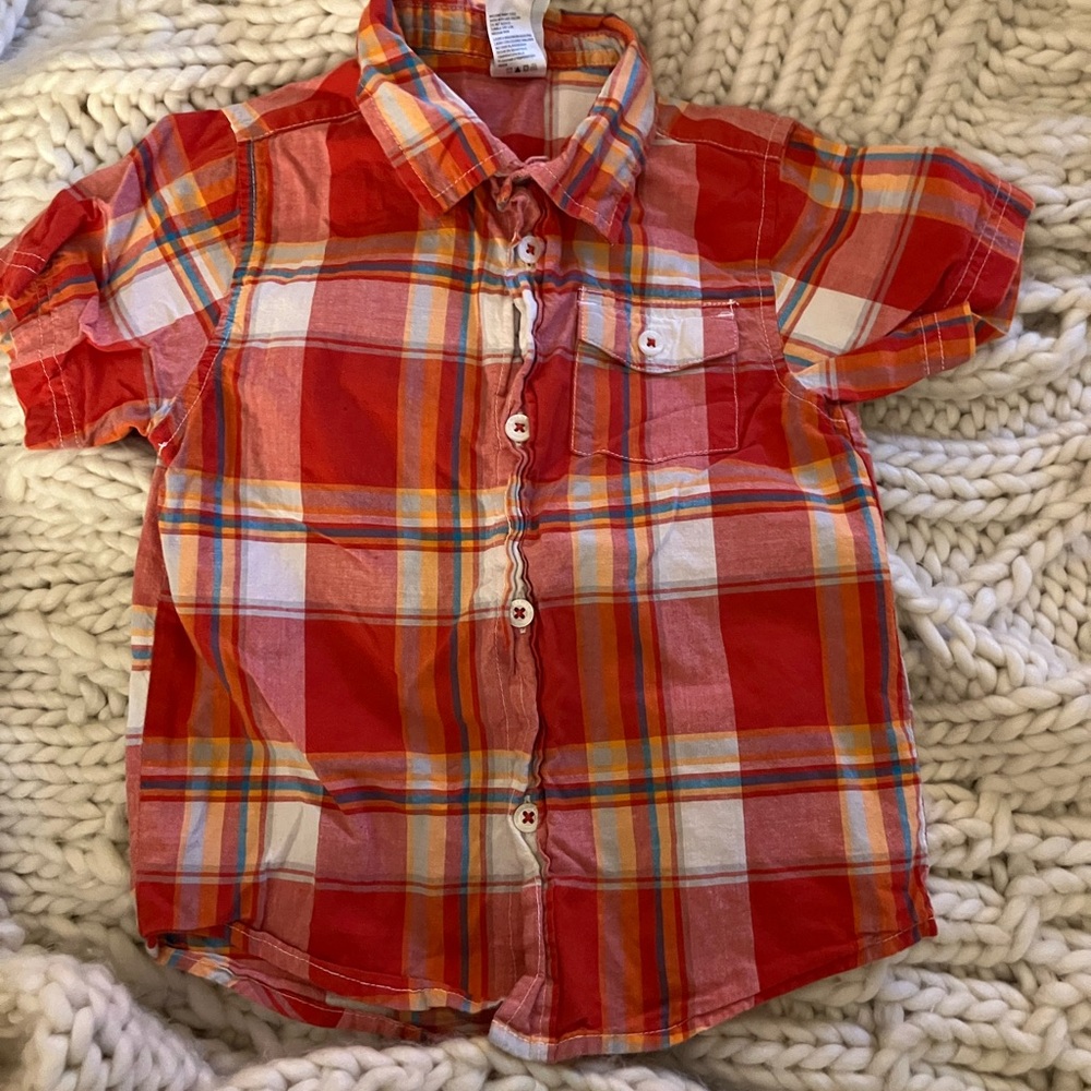 Healthtex Vibrant Red Plaid Button Down Shirt